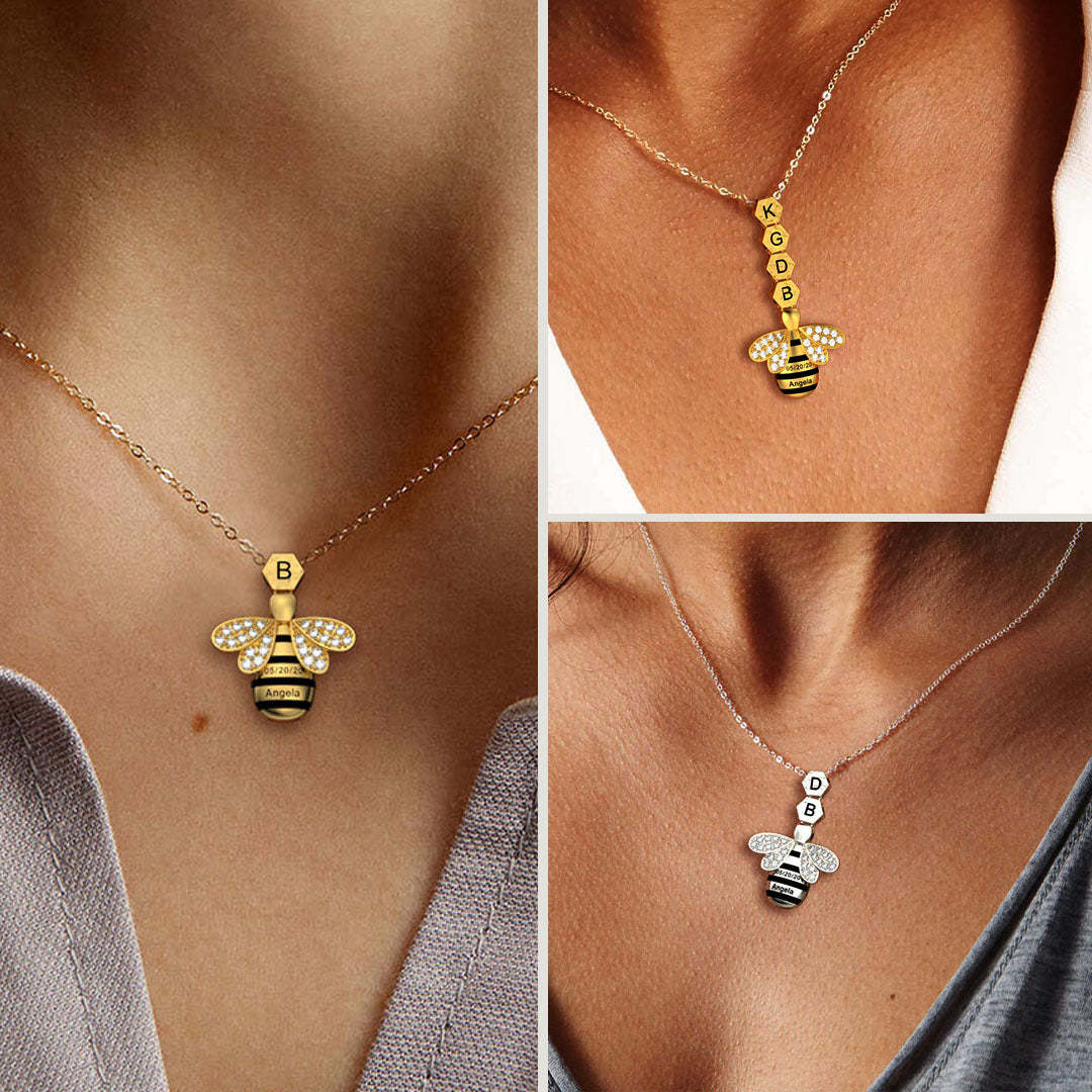 Mother's Day Gift "Save The Bees" Personalized Honeycomb Necklace With Bee Charm-Engravingift