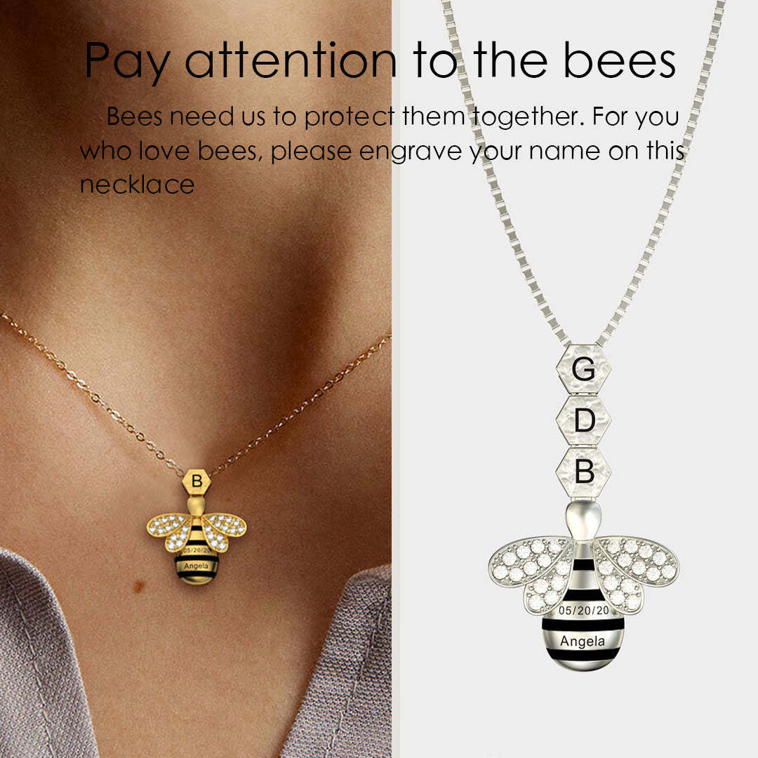 Mother's Day Gift "Save The Bees" Personalized Honeycomb Necklace With Bee Charm-Engravingift