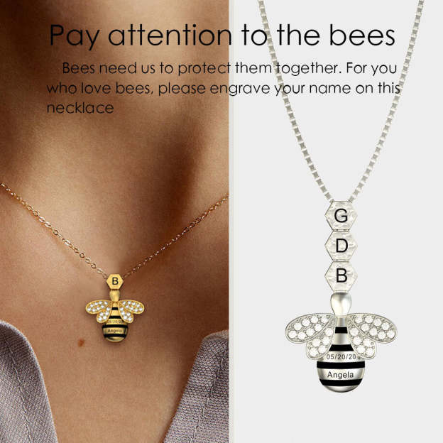 Mother's Day Gift "Save The Bees" Personalized Honeycomb Necklace With Bee Charm-Engravingift