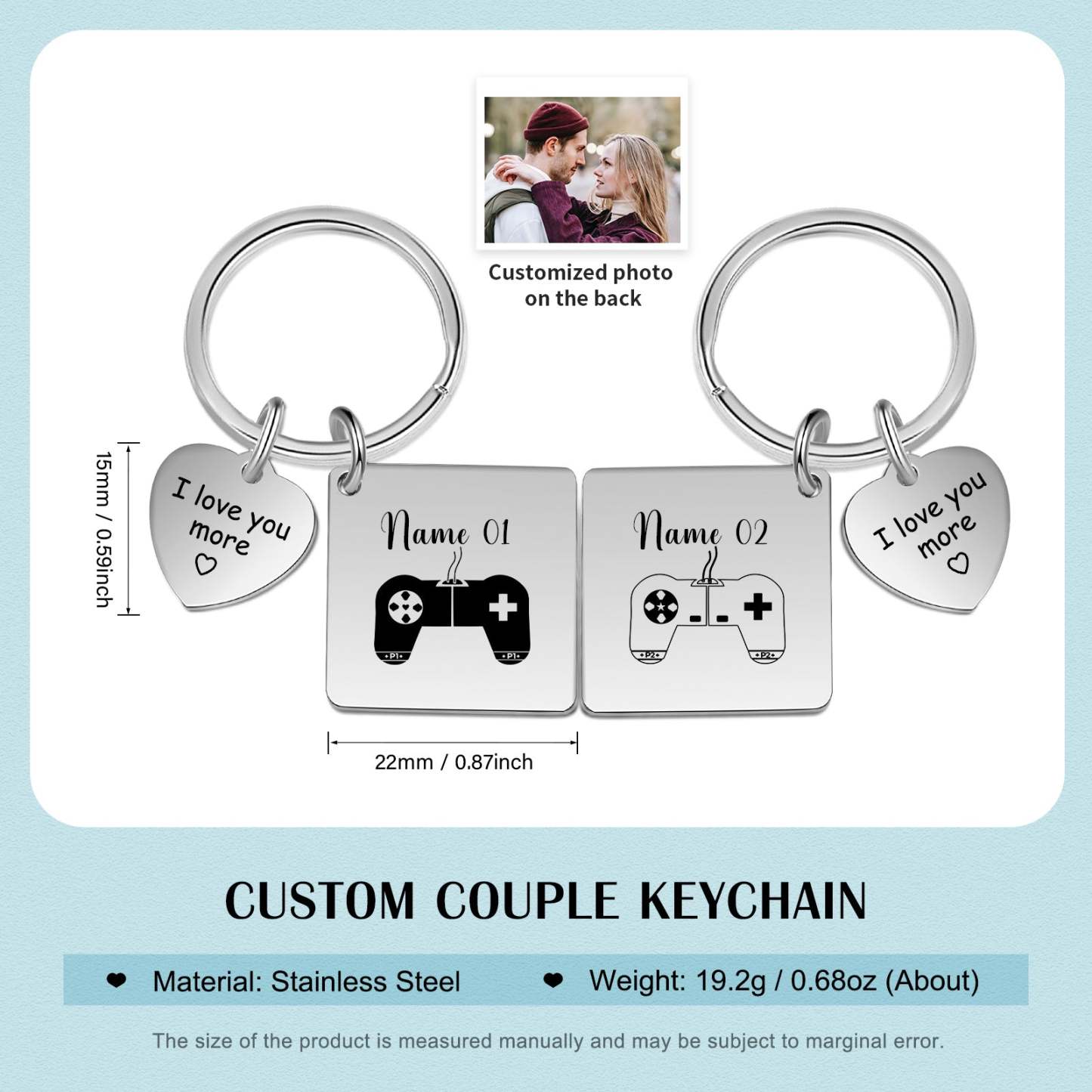 Mother's Day Gift Photo Couple Keychain Set Personalized Heart Matching Couple Gifts-Engravingift