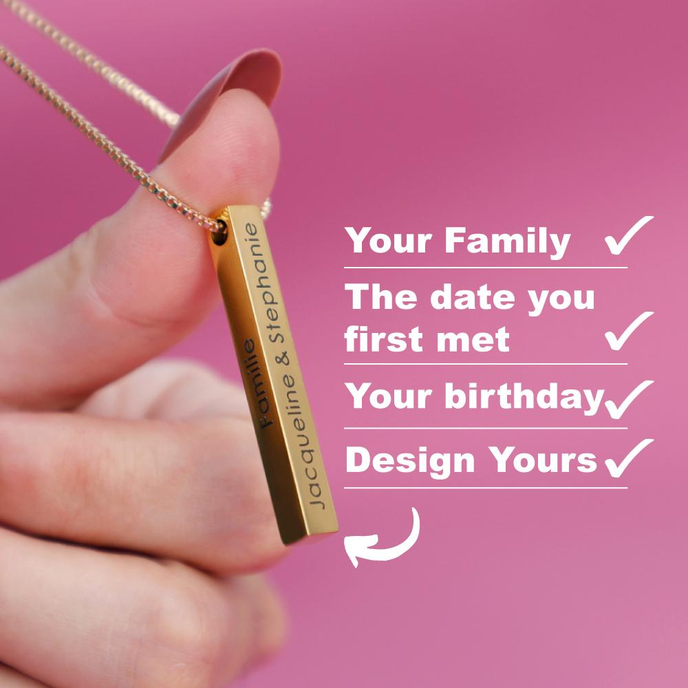 Christmas Gift Personalized Engraved 3D Bar Necklace