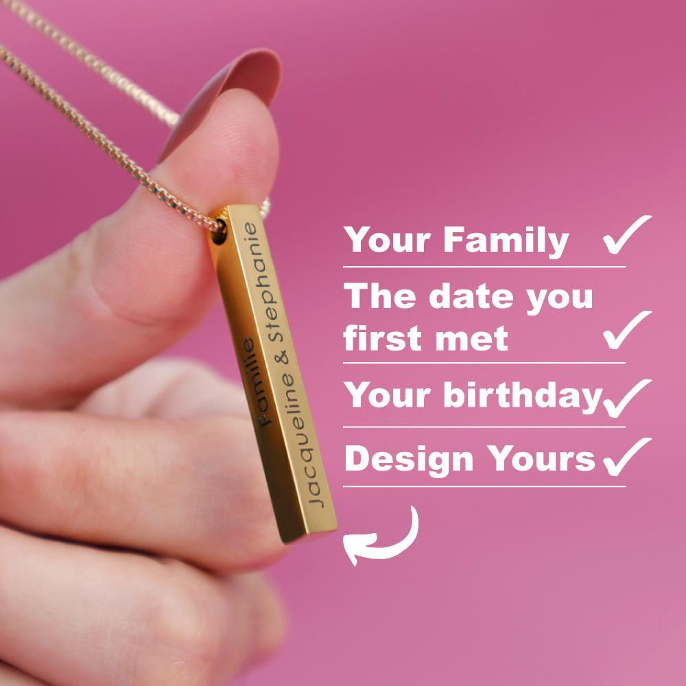 Christmas Gift Personalized Engraved 3D Bar Necklace