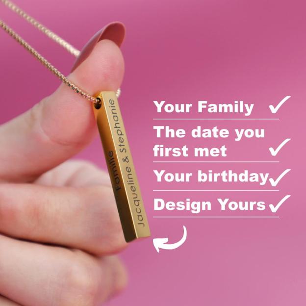 Christmas Gift Personalized Engraved 3D Bar Necklace