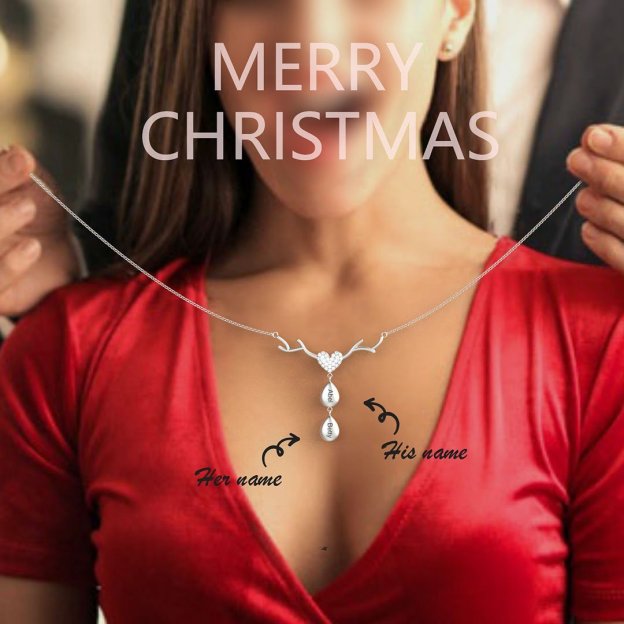 Mother's Day Gift Personalized Antlers Heart Drop Pendant Necklace-Engravingift