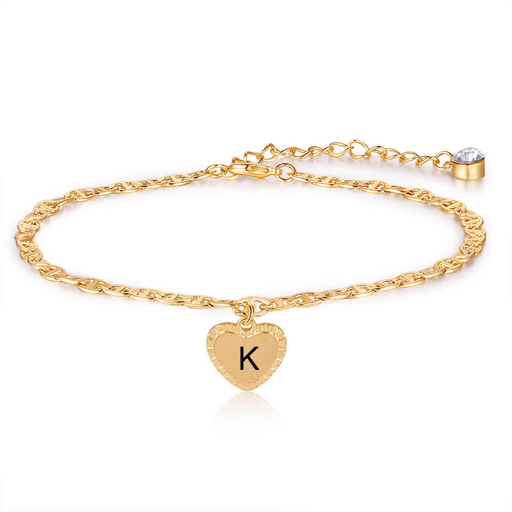 Mother's Day Gift Personalized Initial Anklet with Birthstone Heart Pendant Ankle Bracelet for Women-Engravingift