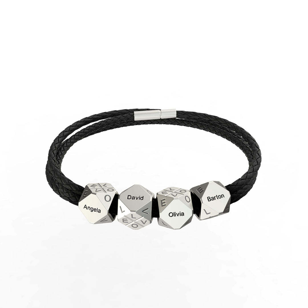 Christmas Gift Men's Braided Leather Bracelet With Polyhedral Custom Beads