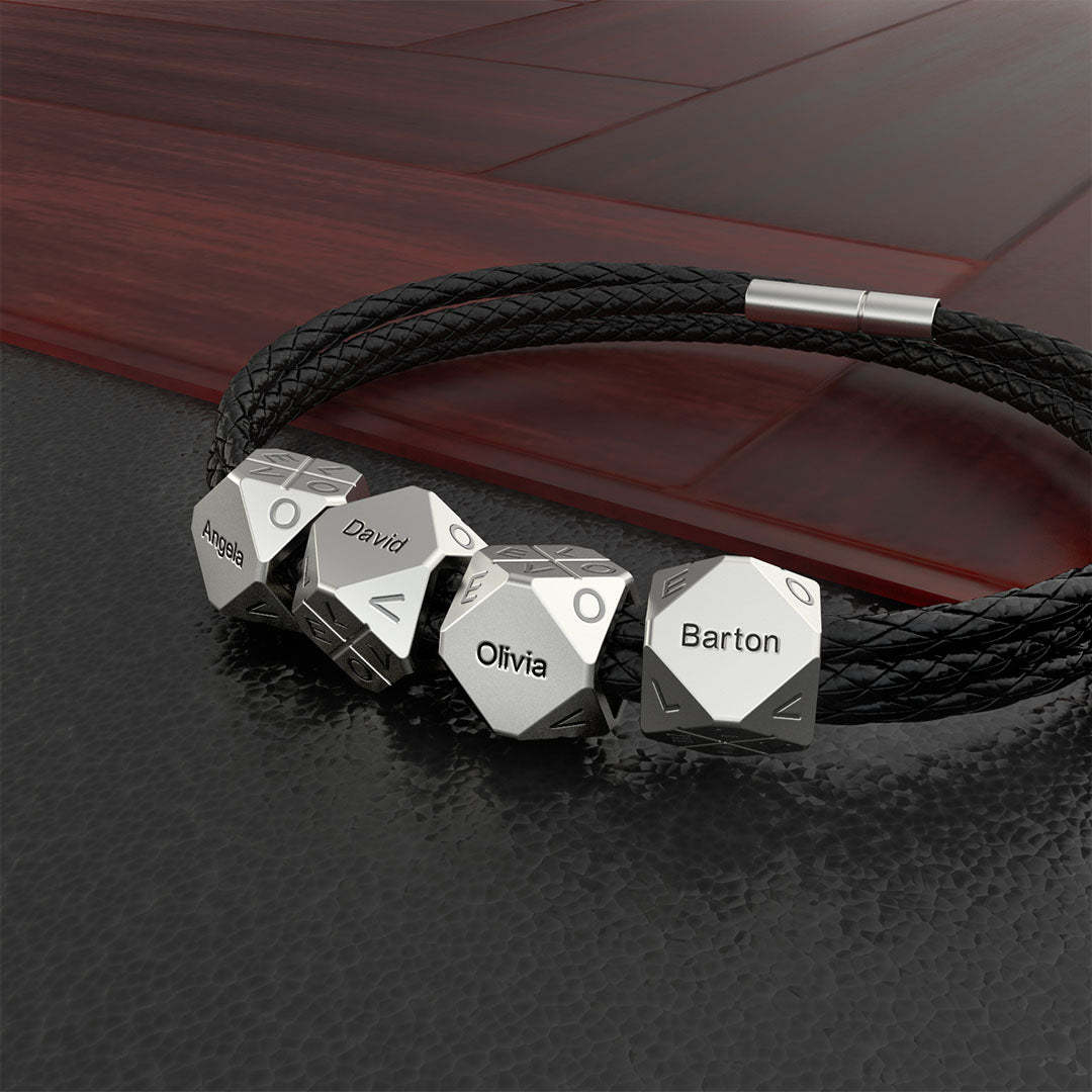 Christmas Gift Men's Braided Leather Bracelet With Polyhedral Custom Beads