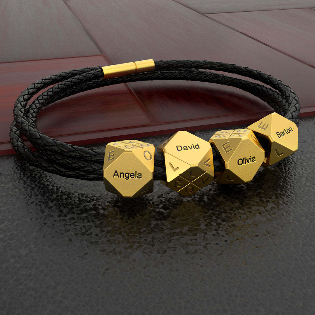Christmas Gift Men's Braided Leather Bracelet With Polyhedral Custom Beads