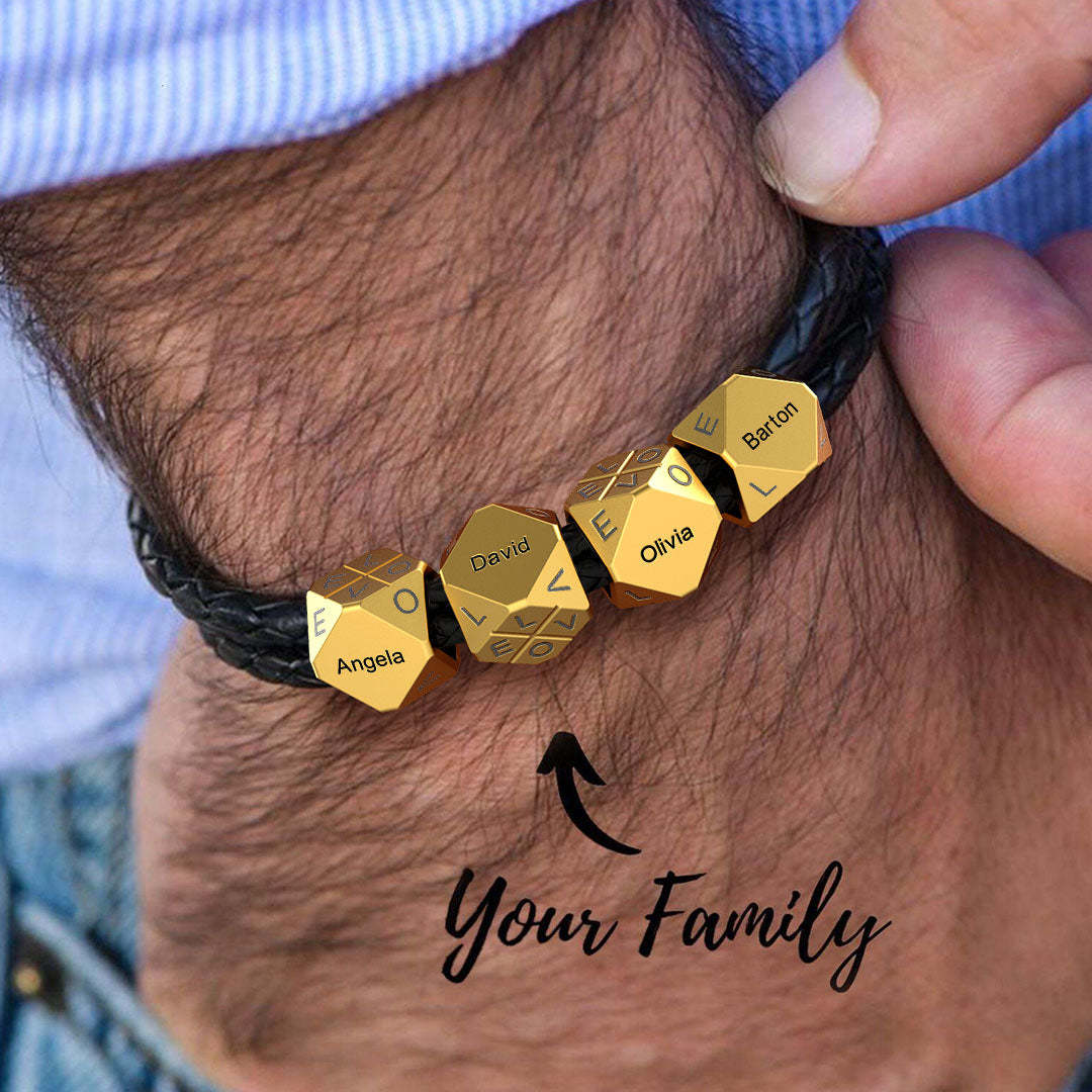 Christmas Gift Men's Braided Leather Bracelet With Polyhedral Custom Beads