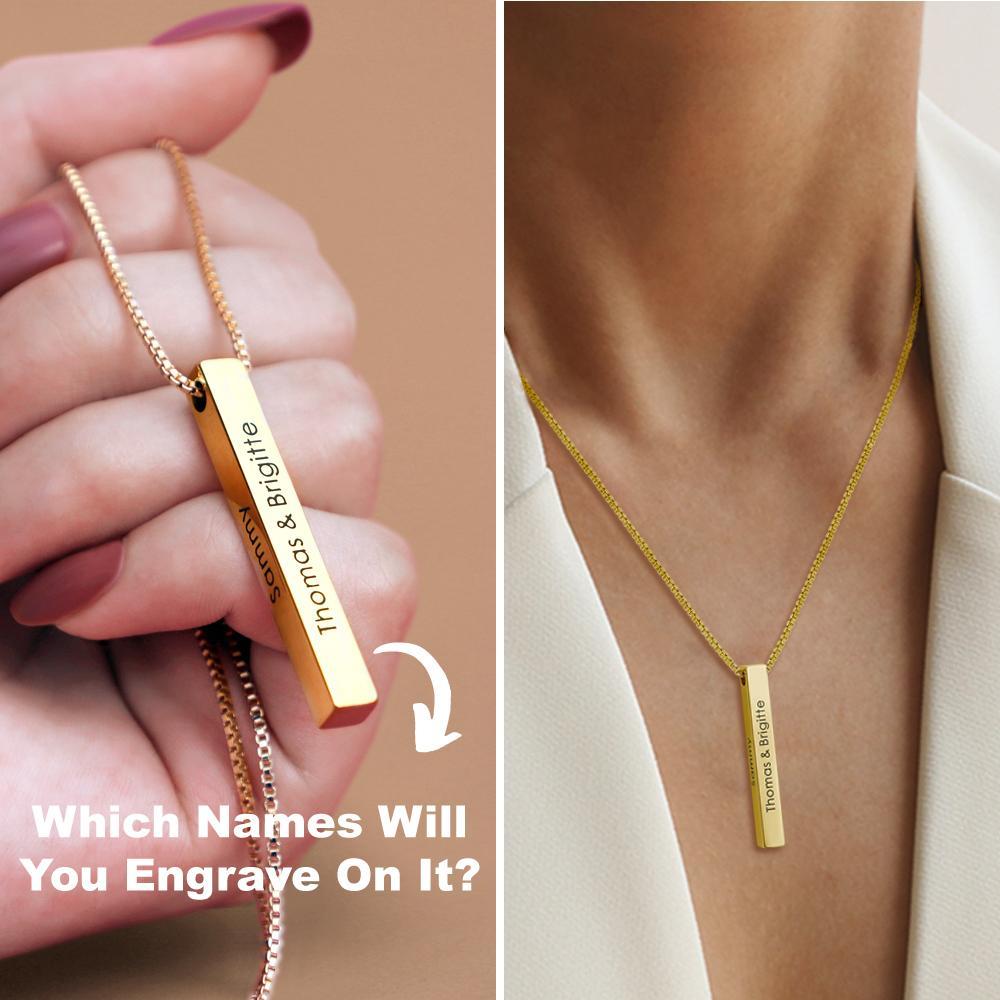 Christmas Gift Personalized Engraved 3D Bar Necklace