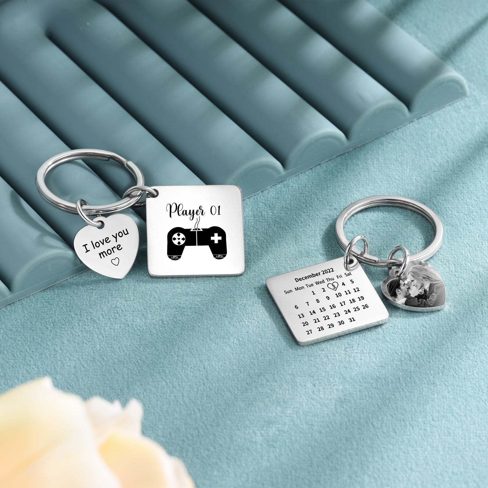 Mother's Day Gift Photo Couple Keychain Set Personalized Heart Matching Couple Gifts-Engravingift
