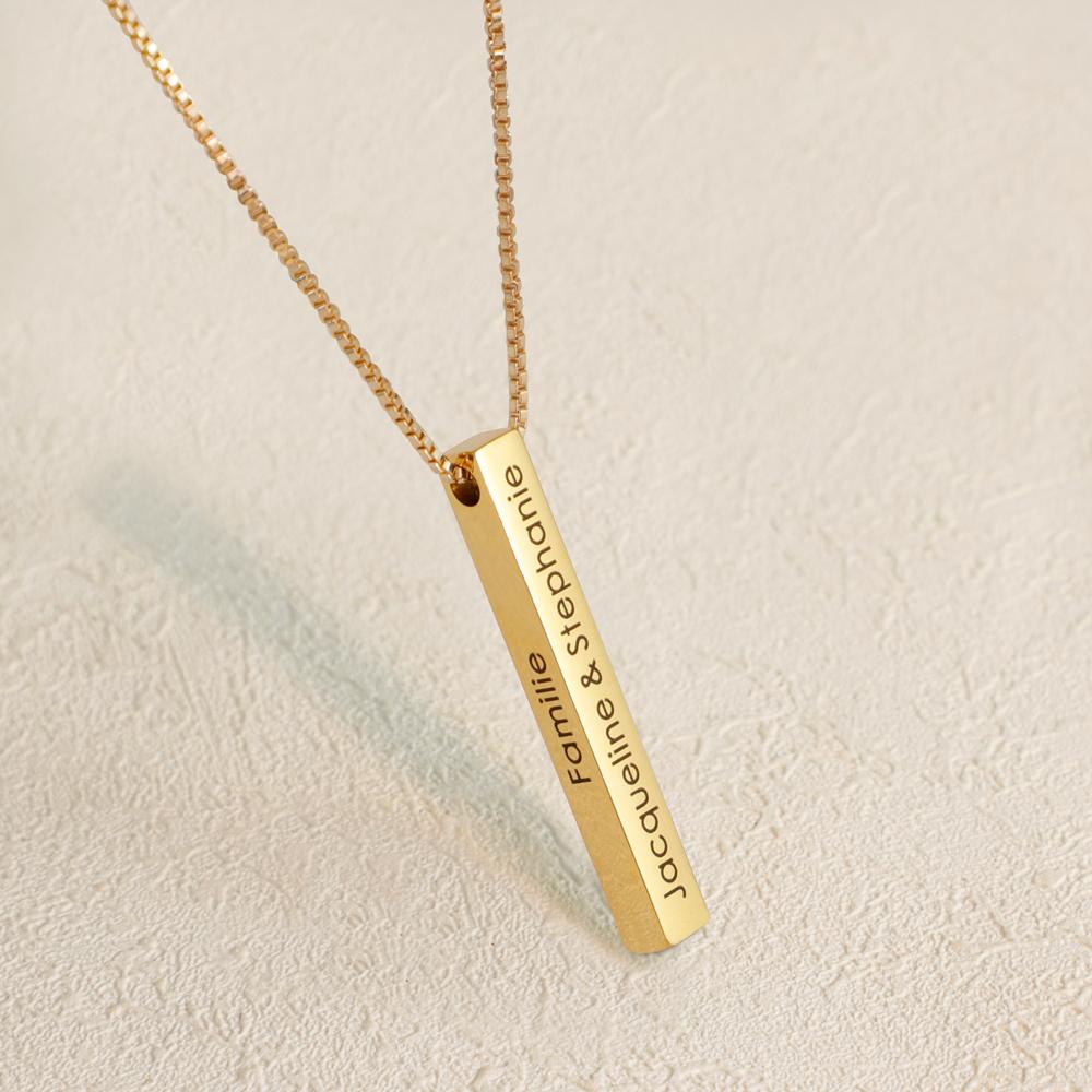 Christmas Gift Personalized Engraved 3D Bar Necklace