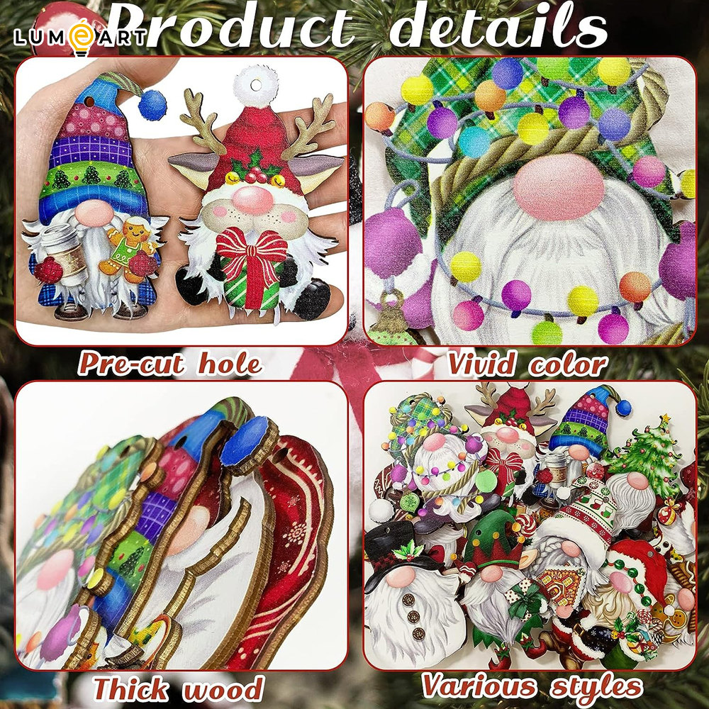 Set 12 Pcs Santa Clause Christmas Wooden Mini Ornaments