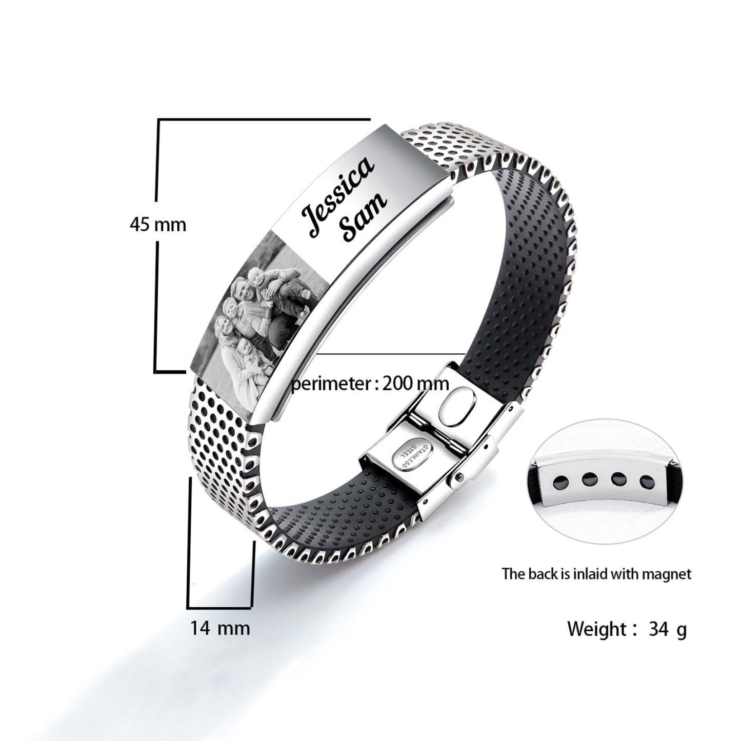 Christmas Gift Personalized Photo Bracelet Engraved Name Stainless Steel Bracelet