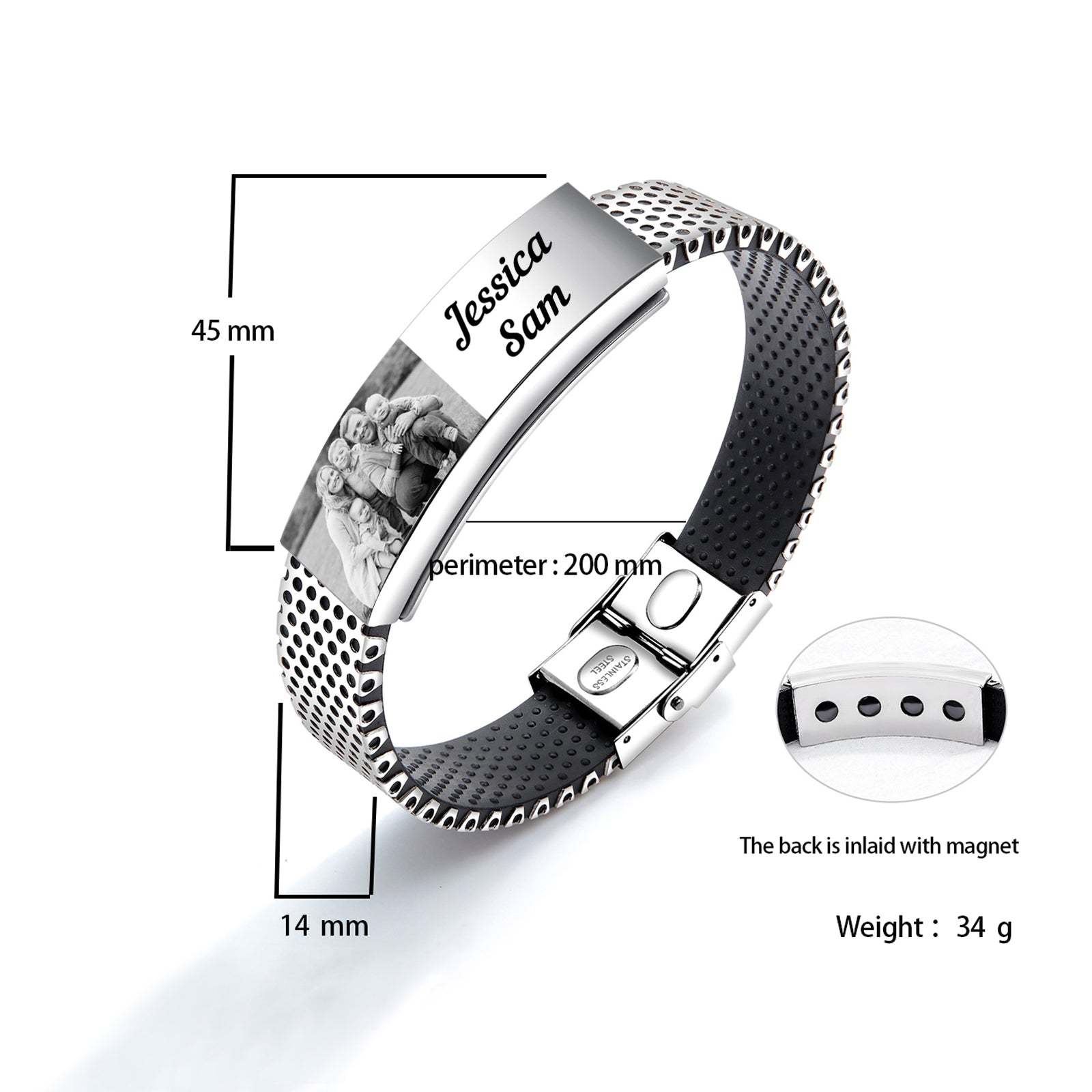 Christmas Gift Personalized Photo Bracelet Engraved Name Stainless Steel Bracelet