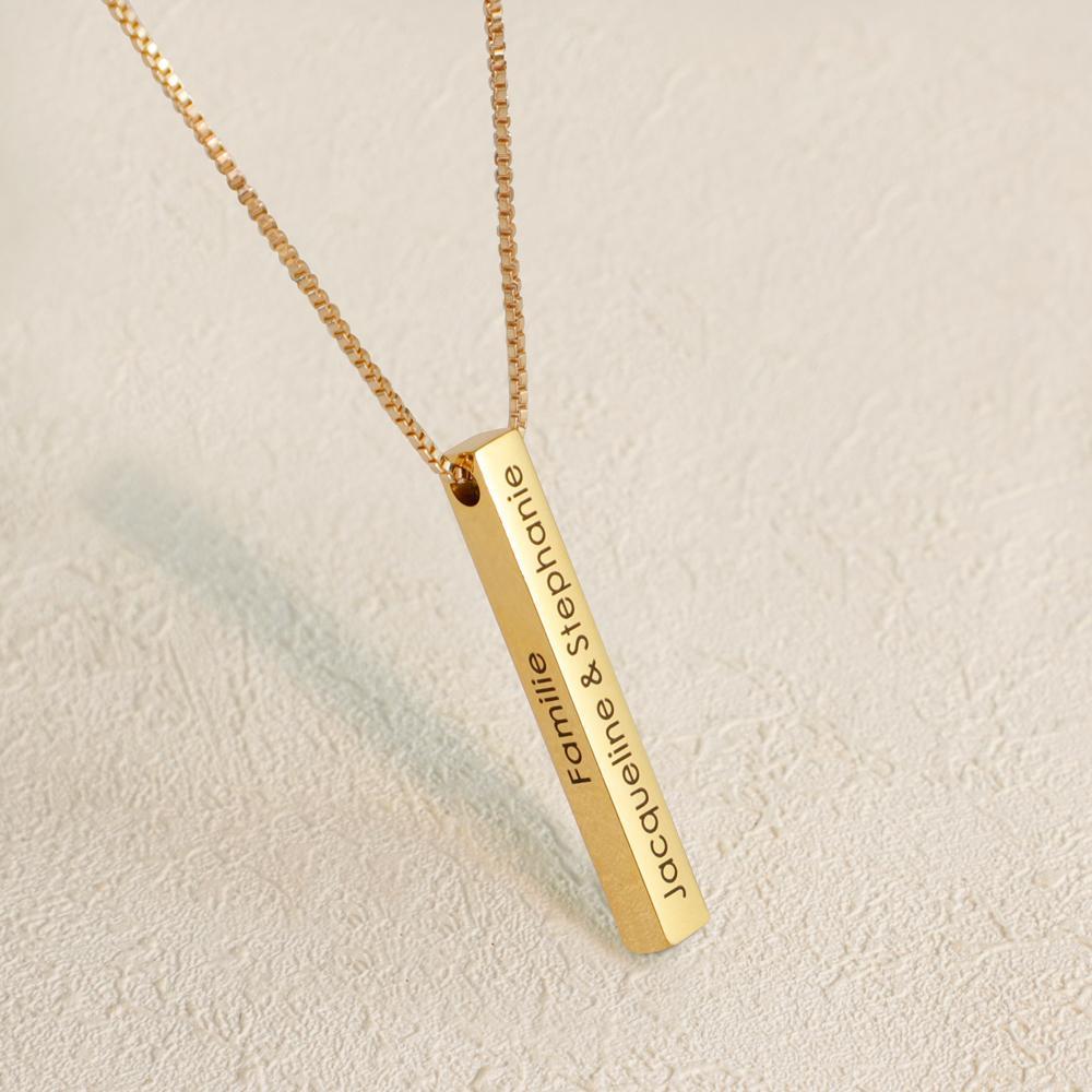 Christmas Gift Personalized Engraved 3D Bar Necklace