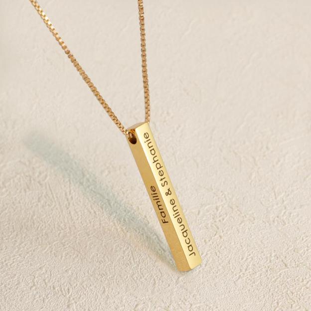 Christmas Gift Personalized Engraved 3D Bar Necklace