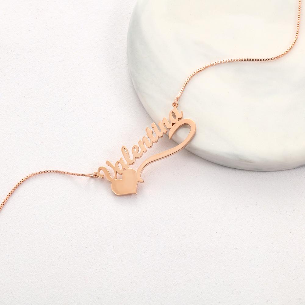 Mother's Day Gift Custom Name Necklace with Heart Cute Personalized Name Chain Rose Gold Unique Gift For Her-Engravingift