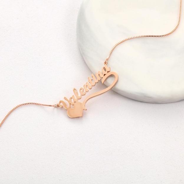 Mother's Day Gift Custom Name Necklace with Heart Cute Personalized Name Chain Rose Gold Unique Gift For Her-Engravingift