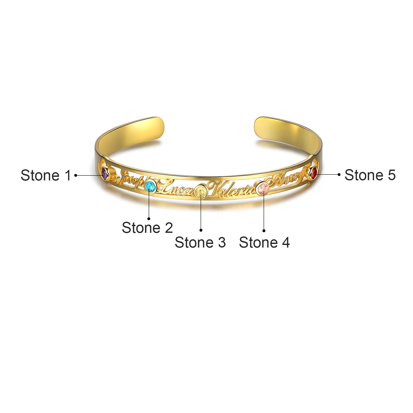 Mother's Day Gift Personalized Name Bangle Bracelet Custom 4 Names and 5 Birthstones Bracelet for Her-Engravingift
