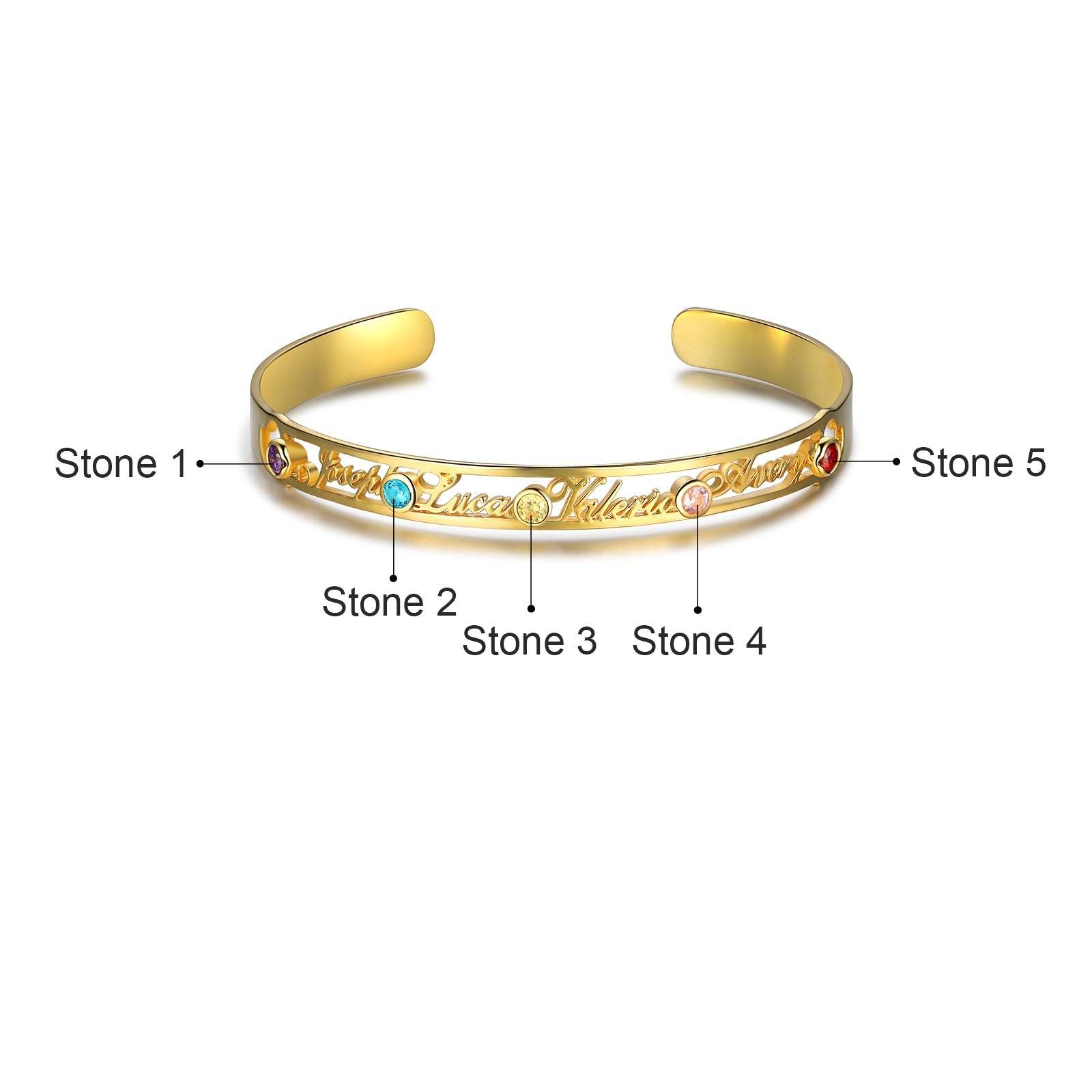 Mother's Day Gift Personalized Name Bangle Bracelet Custom 4 Names and 5 Birthstones Bracelet for Her-Engravingift