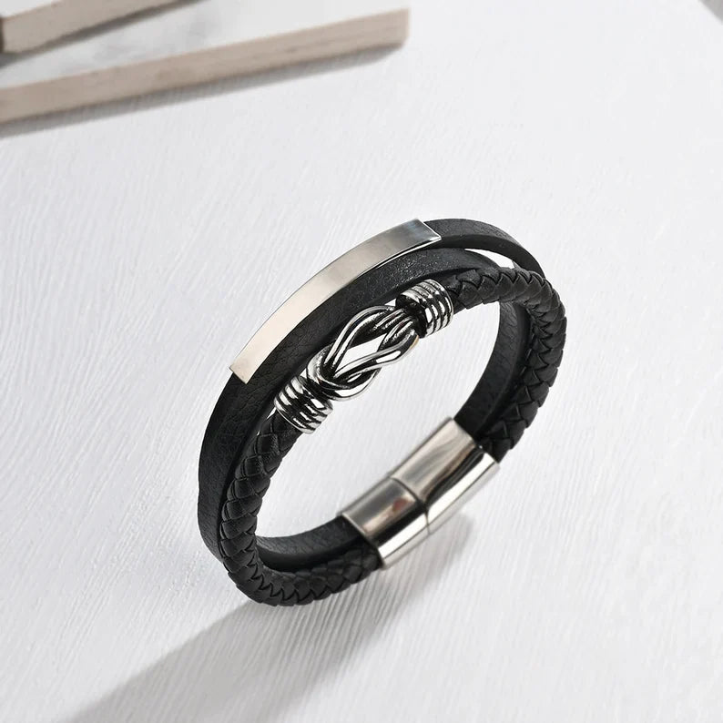 Mother's Day Gift Mother and Son Forever Linked Together Customized Leather Infinity Knot Layered Bracelet Birthday Gift-Engravingift