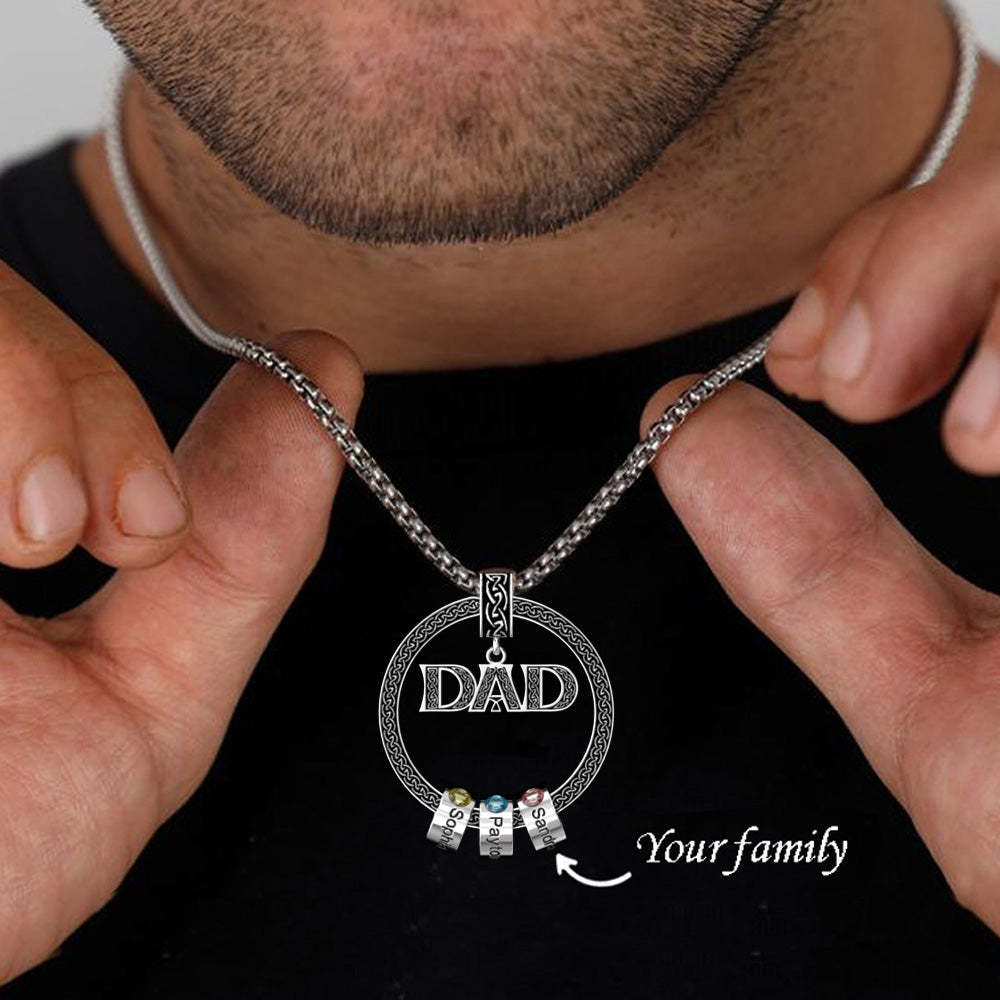 Father's Day Gift Personalized Circle Pendant with Custom Beads Birthstone Pendant Necklace