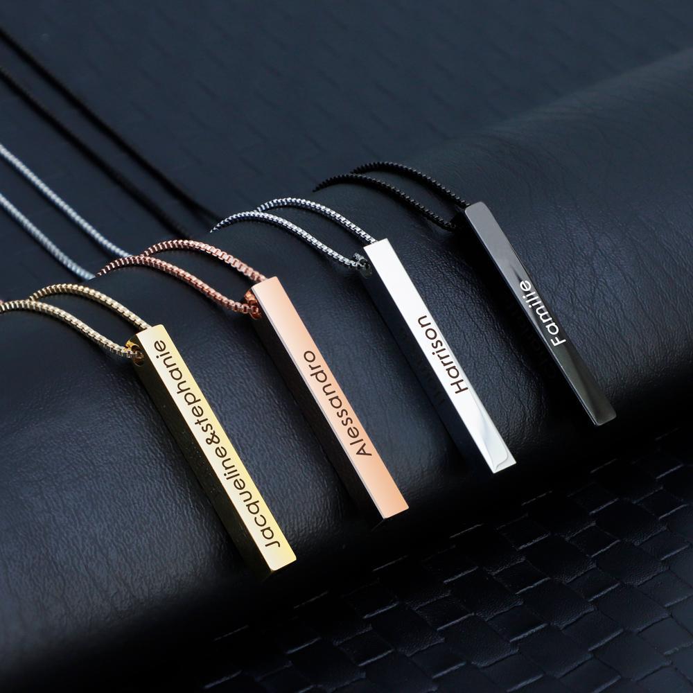 Christmas Gift Personalized Engraved 3D Bar Necklace