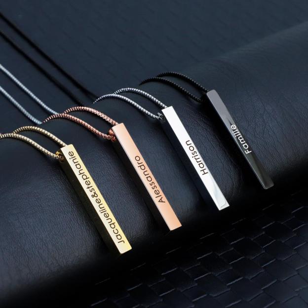 Christmas Gift Personalized Engraved 3D Bar Necklace