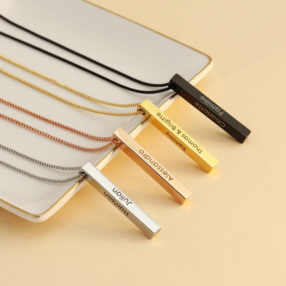 Christmas Gift Personalized Engraved 3D Bar Necklace