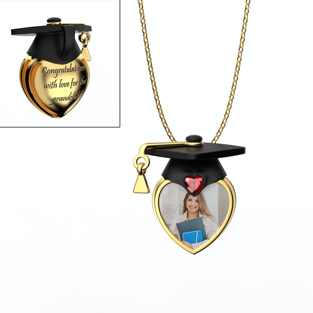 Mother's Day Gift Graduation Cap Personalized Photo Necklace with Birthstone-Engravingift