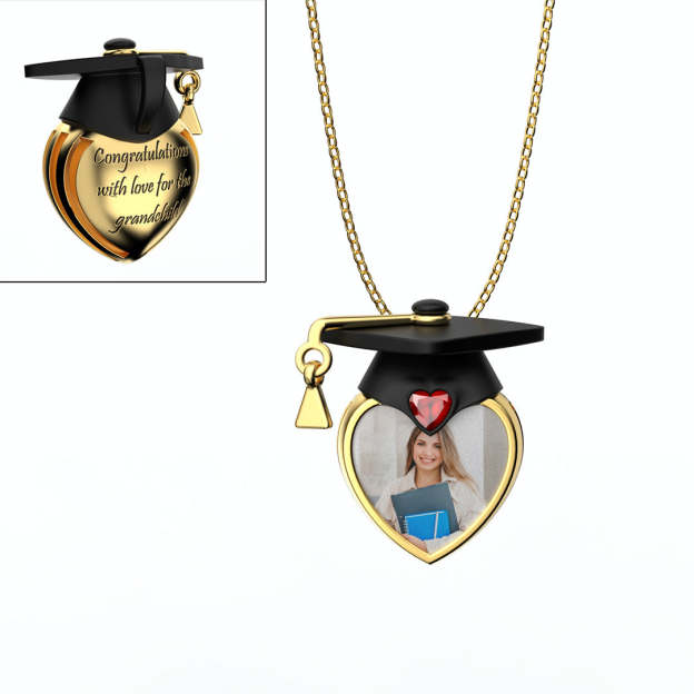Mother's Day Gift Graduation Cap Personalized Photo Necklace with Birthstone-Engravingift