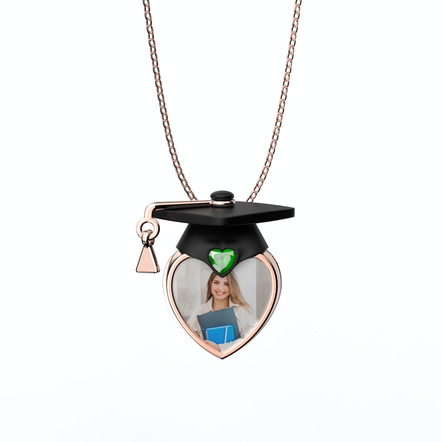 Mother's Day Gift Graduation Cap Personalized Photo Necklace with Birthstone-Engravingift