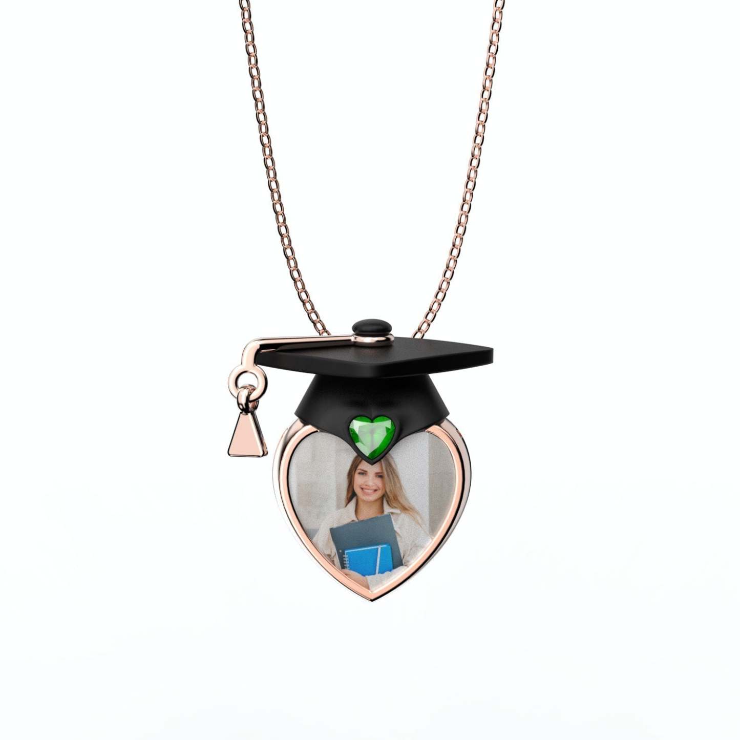Mother's Day Gift Graduation Cap Personalized Photo Necklace with Birthstone-Engravingift