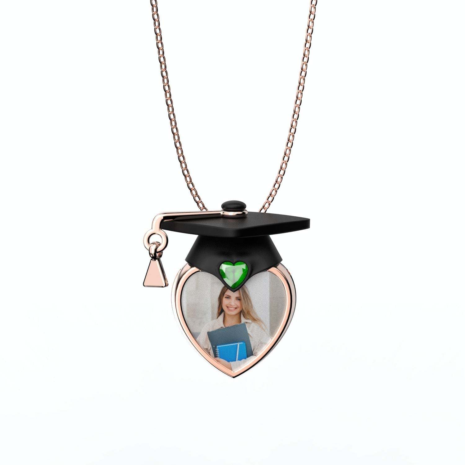 Mother's Day Gift Graduation Cap Personalized Photo Necklace with Birthstone-Engravingift