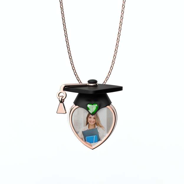 Mother's Day Gift Graduation Cap Personalized Photo Necklace with Birthstone-Engravingift