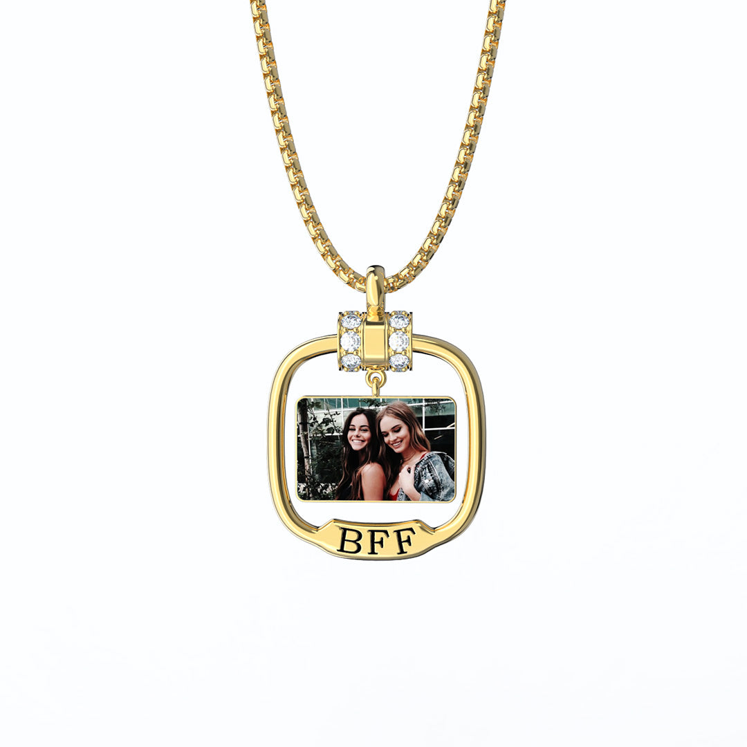 Best Friend Gift Personalized Photo Necklace with Crystal-Engravingift