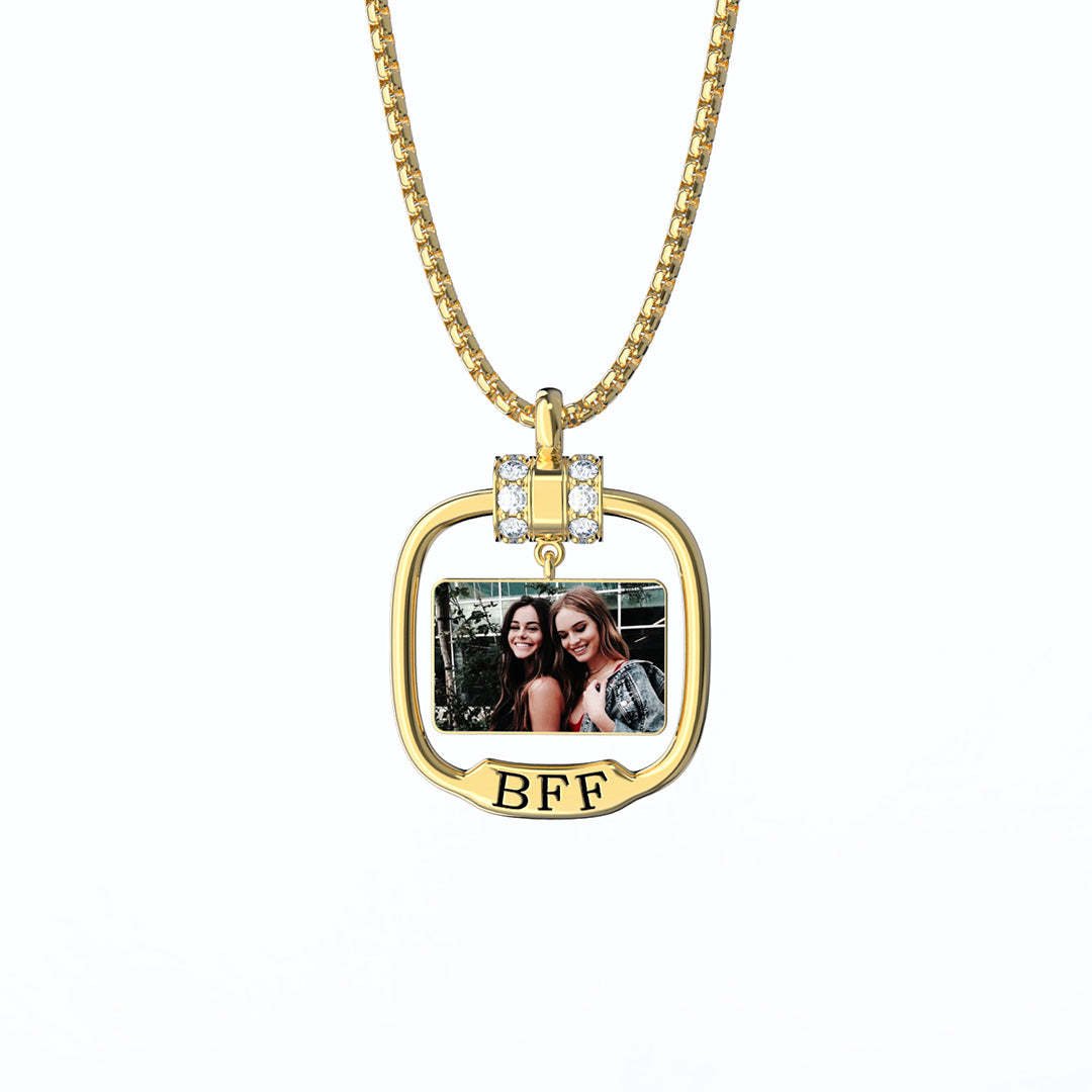 Best Friend Gift Personalized Photo Necklace with Crystal-Engravingift