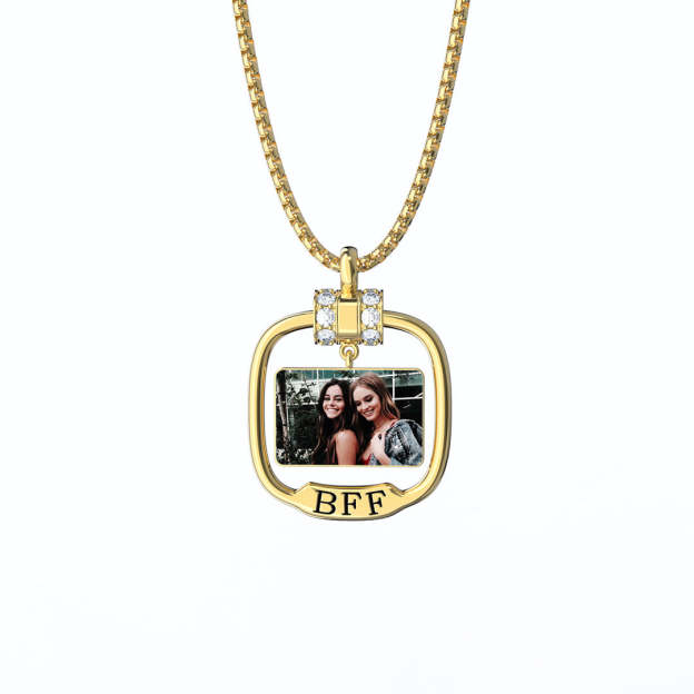 Best Friend Gift Personalized Photo Necklace with Crystal-Engravingift