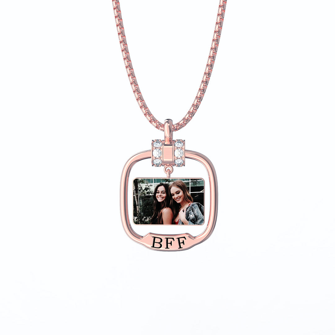 Best Friend Gift Personalized Photo Necklace with Crystal-Engravingift