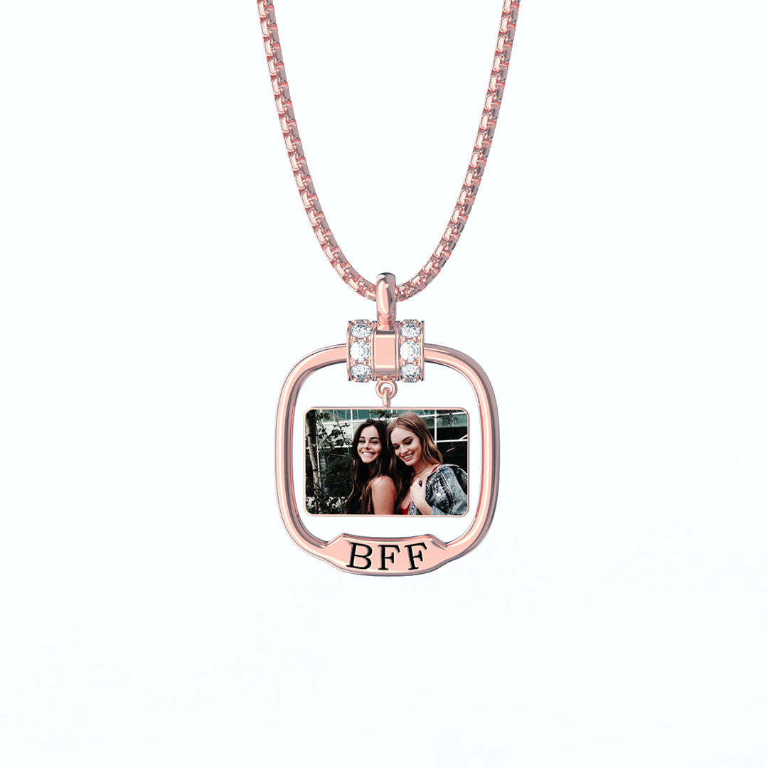Best Friend Gift Personalized Photo Necklace with Crystal-Engravingift