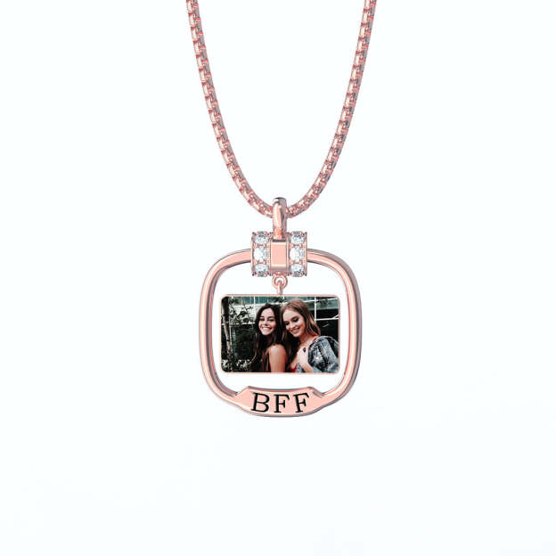 Best Friend Gift Personalized Photo Necklace with Crystal-Engravingift