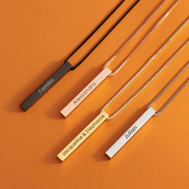 Christmas Gift Personalized Engraved 3D Bar Necklace