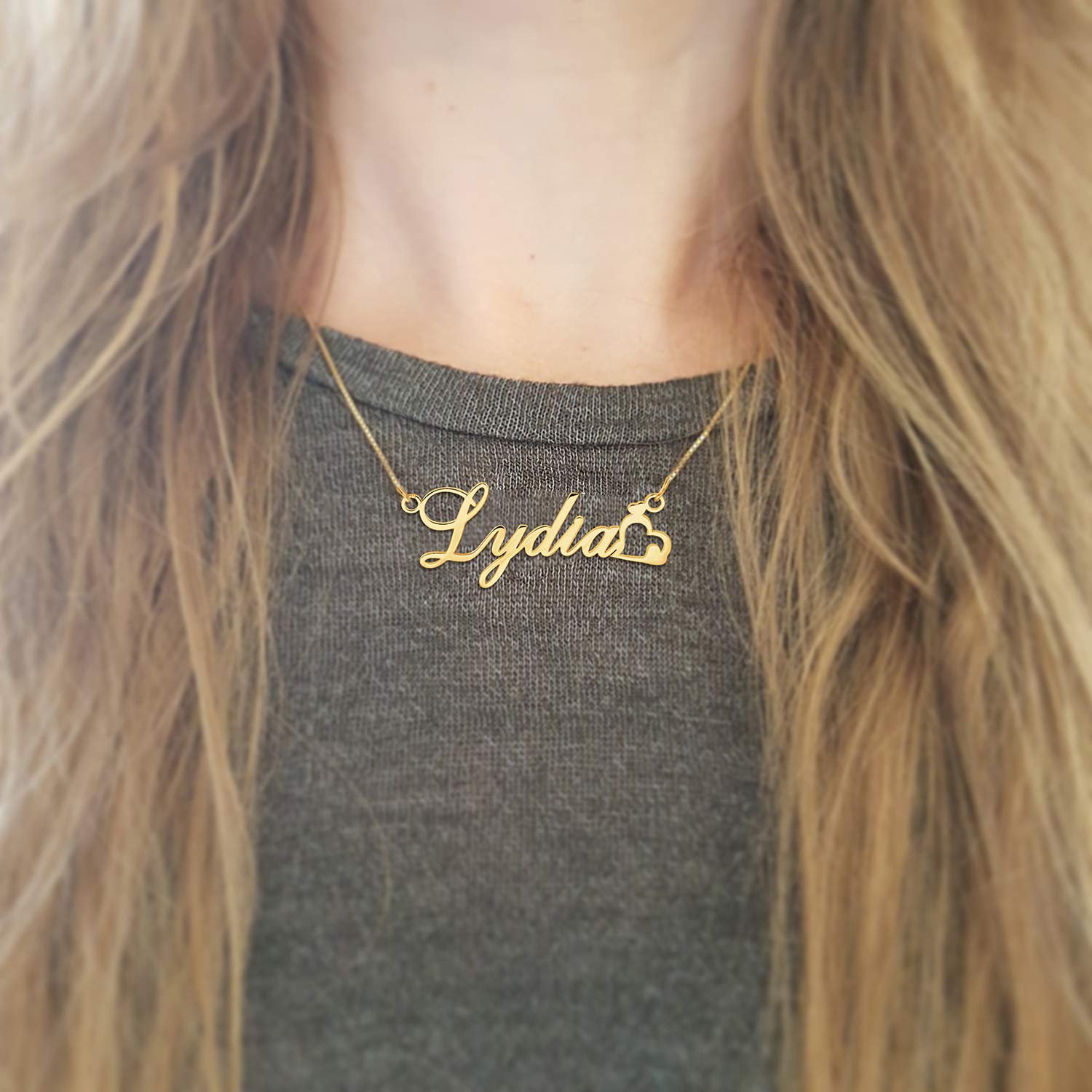 Personalized Name Necklace Nameplate With Heart