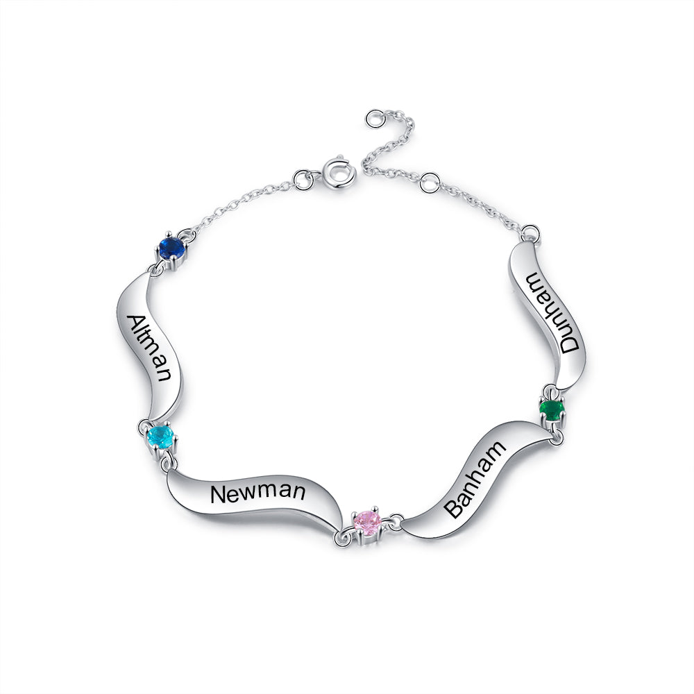 Mother's Day Gift Personalized Bracelet Custom 4 Names with 4 Birthstones Family Bracelet for Mom-Engravingift