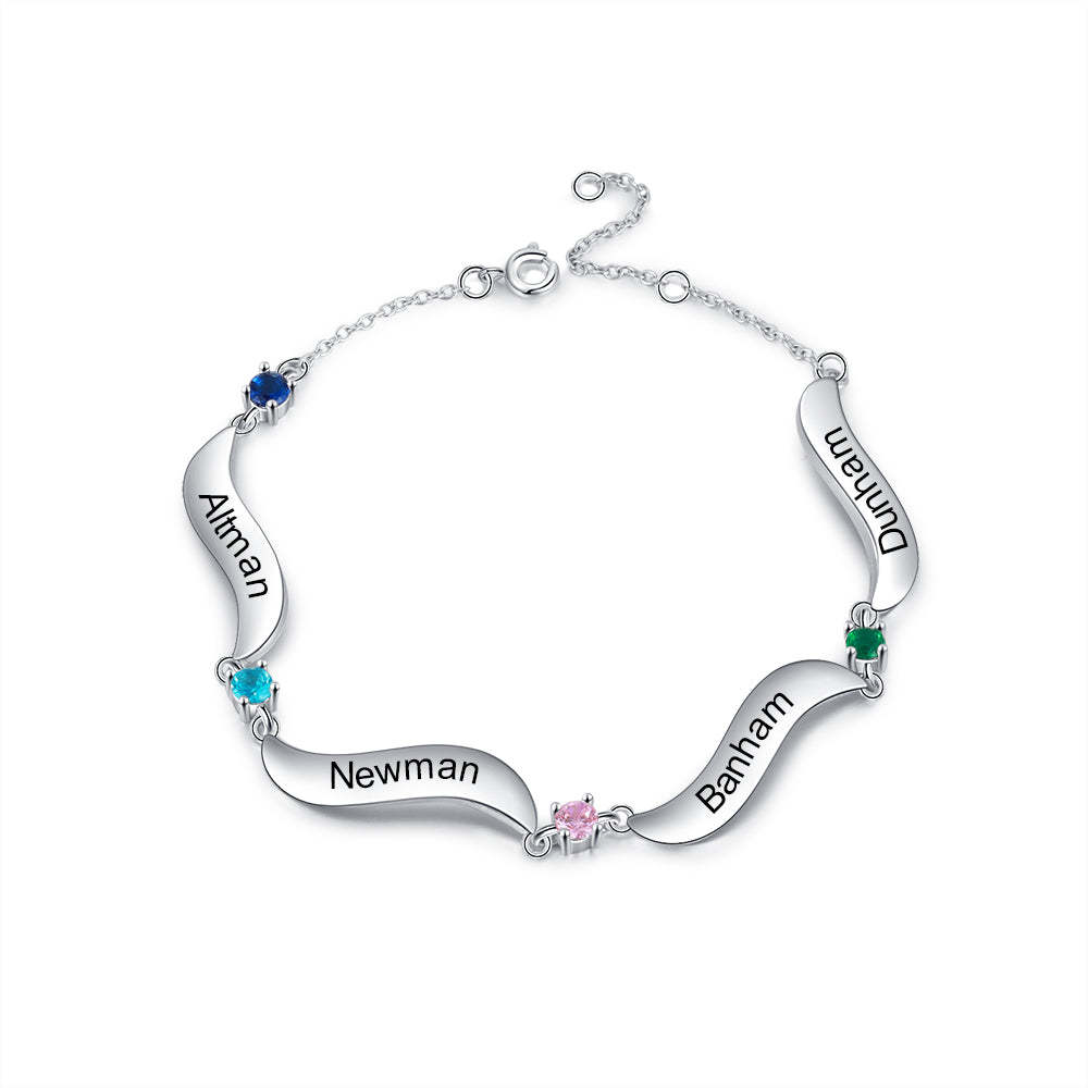Mother's Day Gift Personalized Bracelet Custom 4 Names with 4 Birthstones Family Bracelet for Mom-Engravingift