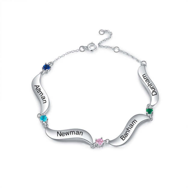 Mother's Day Gift Personalized Bracelet Custom 4 Names with 4 Birthstones Family Bracelet for Mom-Engravingift
