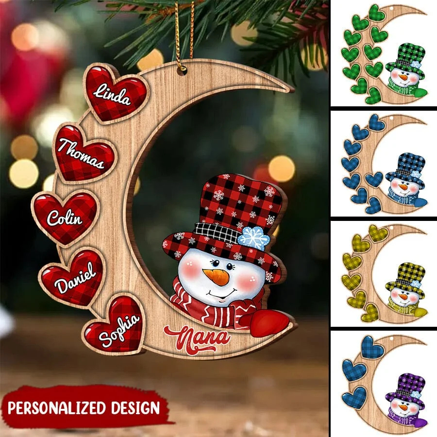 Christmas Gift Personalized Wooden Snowman Ornament Custom Names Moon Christmas Ornaments Gift for Family-Engravingift