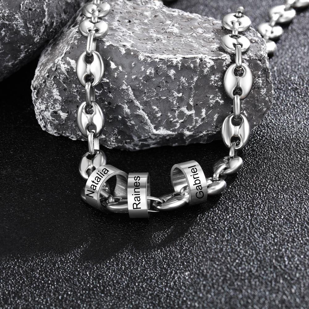 Christmas Gift Personalized Necklace with 3 Beads Engraved 3 Names Custom Gift For Him-Engravingift