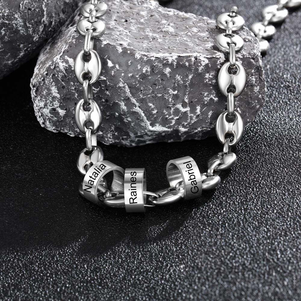 Christmas Gift Personalized Necklace with 3 Beads Engraved 3 Names Custom Gift For Him-Engravingift